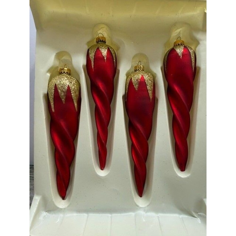 Beautiful! Vintage Christmas Red Teardrop Ornaments 6" Set of 4 w/ Original Box